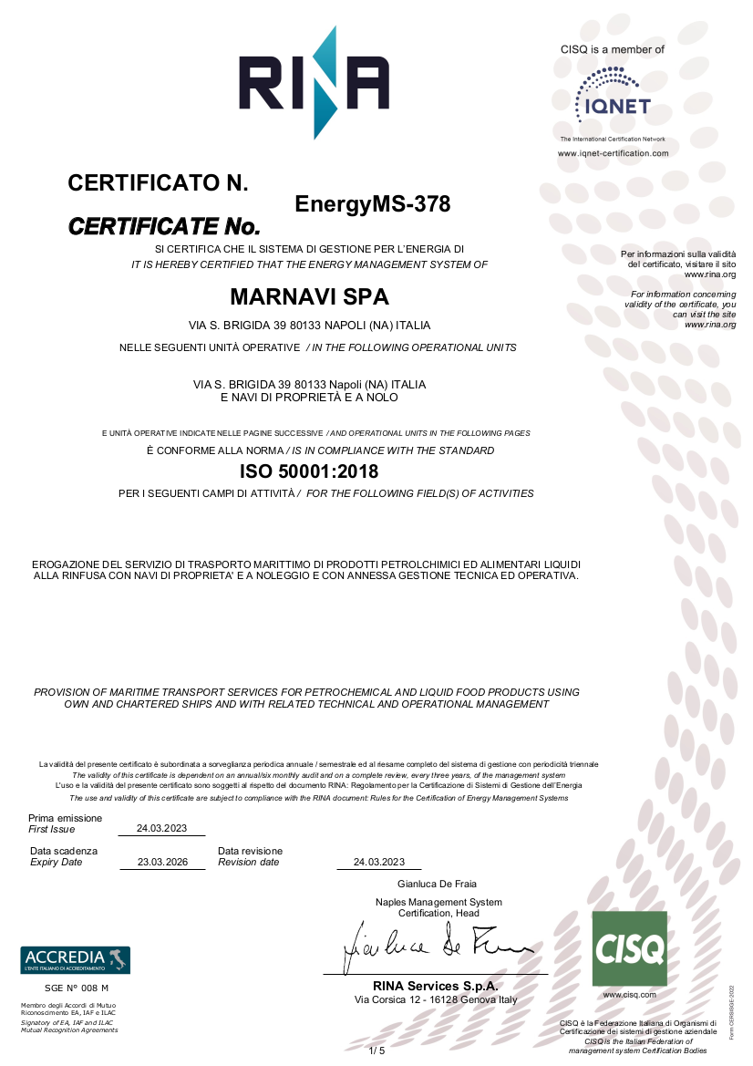 certificato ISO 50001 Marnavi